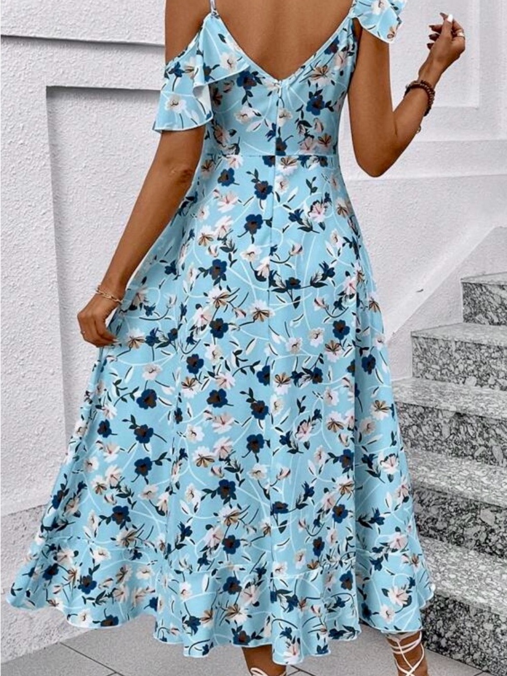 Floral Asymmetrical Ruffle Midi Dress - Picture 3 of 8